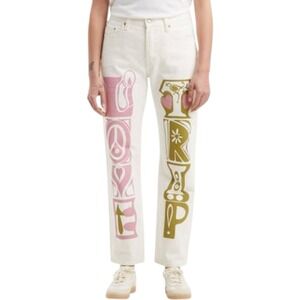 Levi's Premium 501 90s Love Trip Graphic Print‎ Ivory Jeans 29 x 32 $128